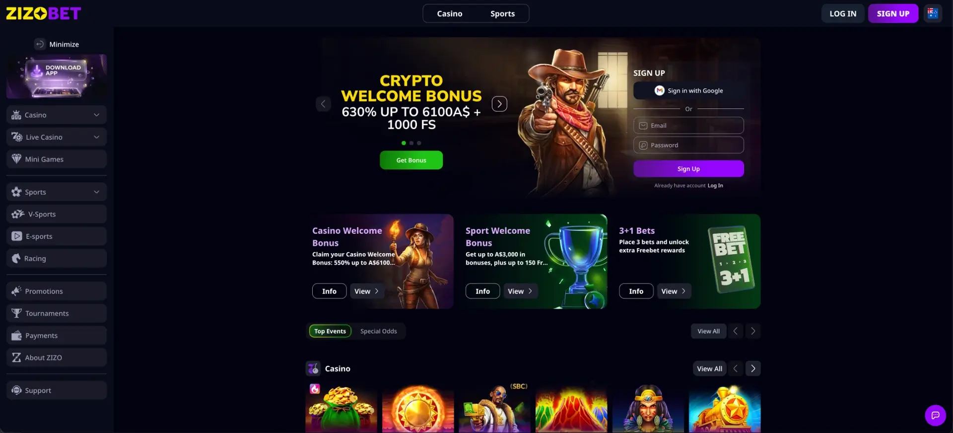 Zizobet account registration